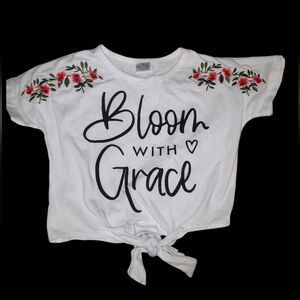 "Bloom With Grace" Nwot Girls Xl Embroidered  Floral Knot Front Tee